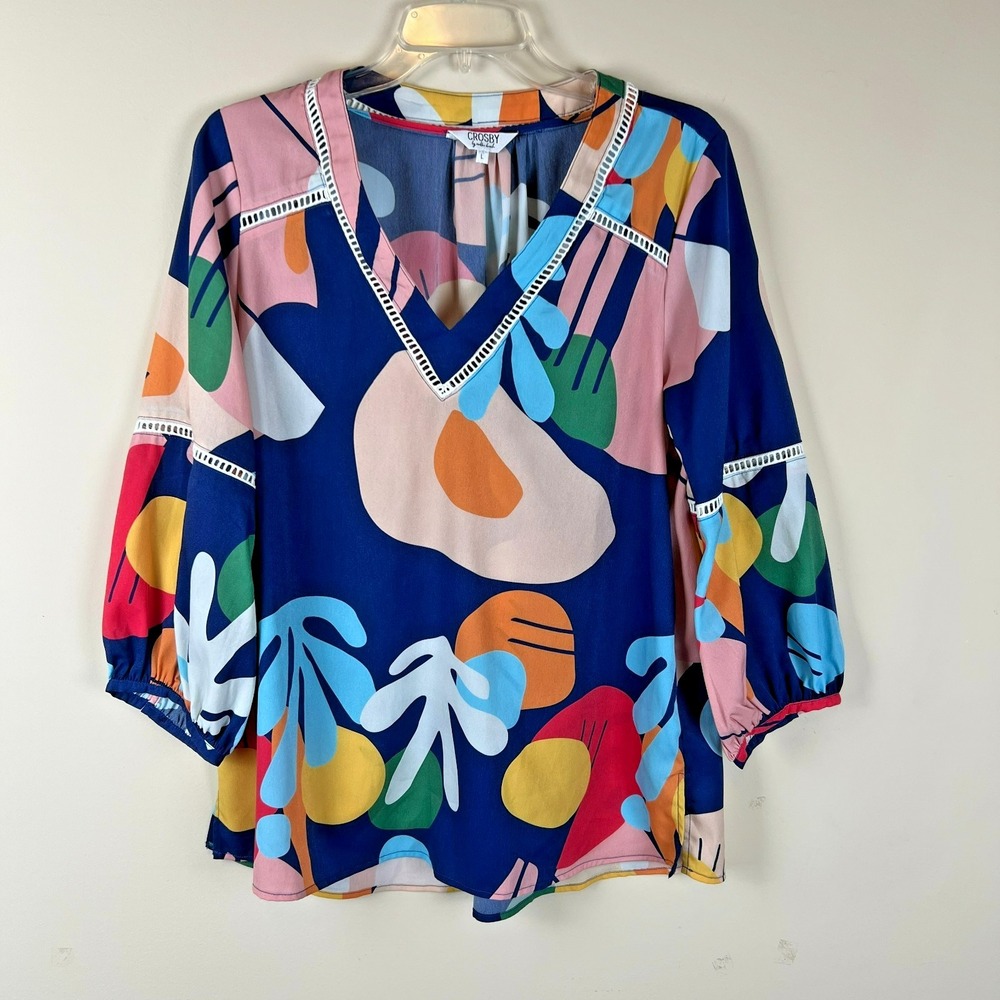 Crosby By Mollie Burch Abstract Print Tunic Blouse Size‎ Large Art To Wear